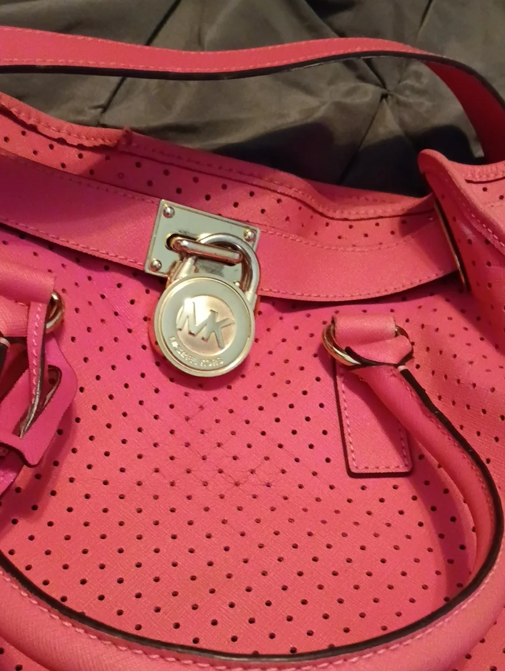Michael Kors Pink Perforated Shoulder Bag with Gold Hardware